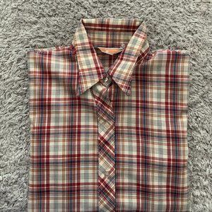 70s Vintage Button-Down Plaid Shirt. Small. Koret of California.
